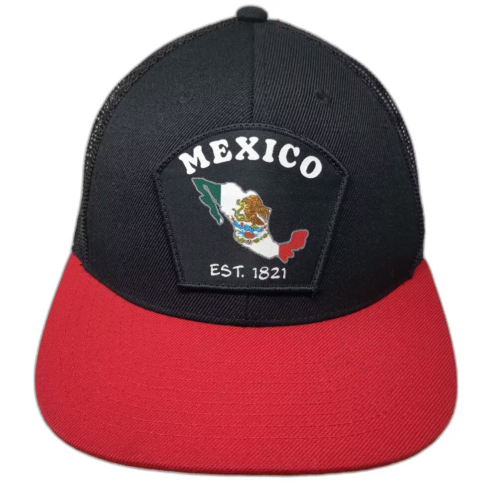 LOCAL Crowns Trucker Hat Black Red One Size Mexico Map Shield Patch Embroidered